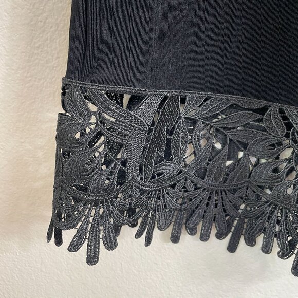 Chicos Travelers Womens Small Black Lace Trim Cropped Pants Stretch Slinky Knit - Picture 8 of 9